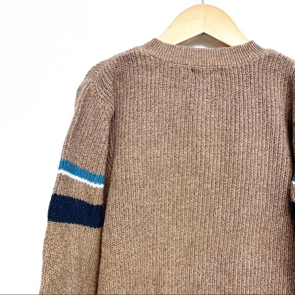 cat & jack | tan ribbed henley sweater stripe buttons 5t - Picture 5 of 7